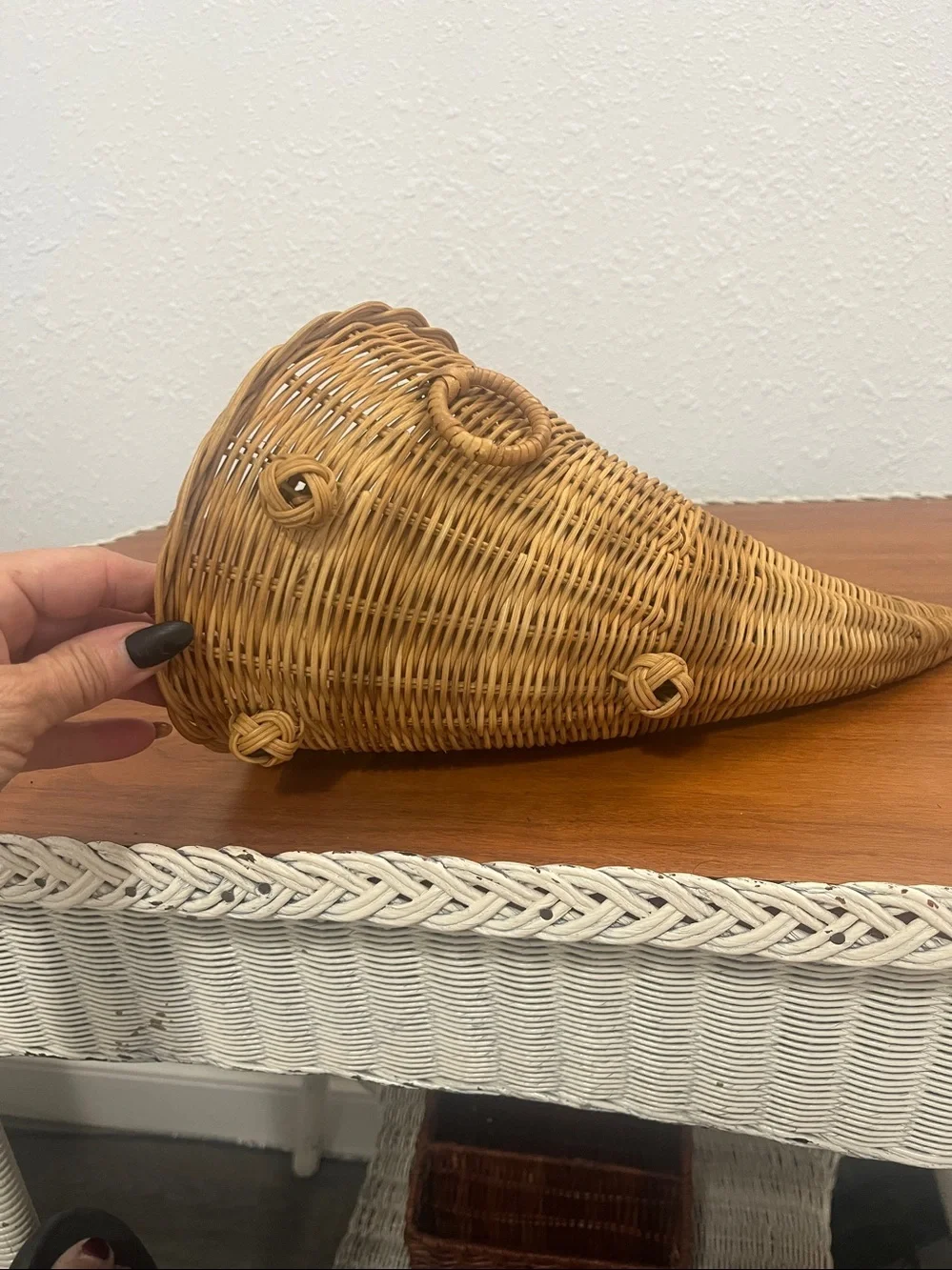 1970’s Woven Rattan Cornucopia